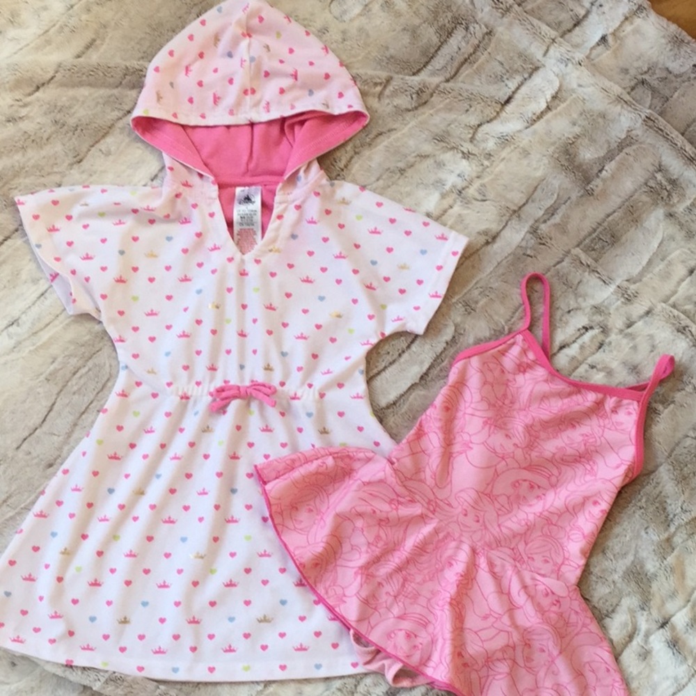 Disney Pink and White Girls' Swim Cover-Up and Pink Swimsuit Set